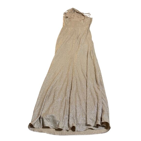 NWT Dessy Formal Maxi Dress One Shoulder TWIST METALLIC GOWN Rose Gold Size 0 - Picture 4 of 11